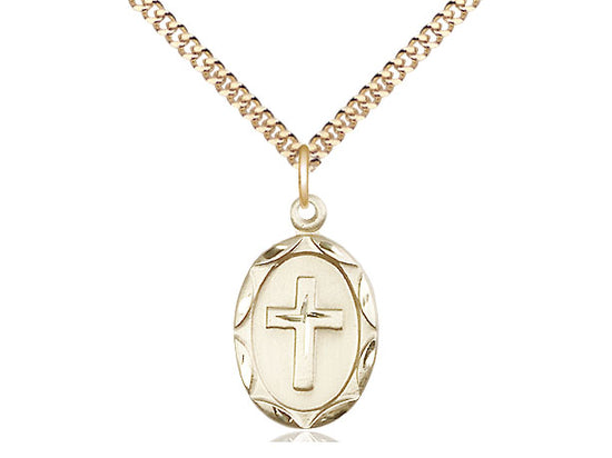 Round Cross Medal Pendant with Curb Chain Keep God in Life