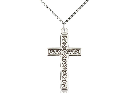 Swirl Cross Pendant with Curb Chain Keep God in Life