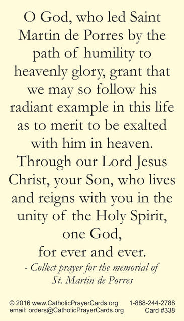St. Martin de Porres LAMINATED Prayer Card, 5-Pack