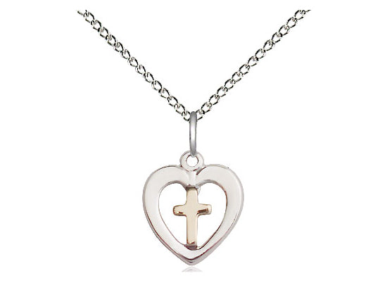 Two-Tone Heart Cross with Light Curb Chain Keep God in Life