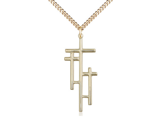 Triple Cross Pendant with Curb Chain Keep God in Life