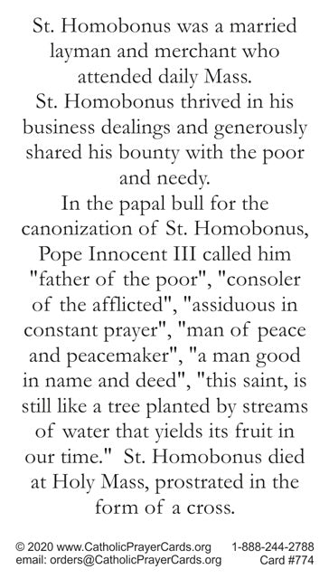 St. Homobonus Prayer Card, 10-Pack