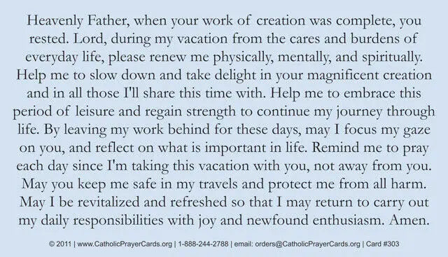 Prayer for a Good Vacation Prayer Cards (10 Pack) Keeping God in Sports