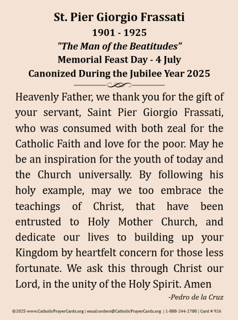 St. Pier Giorgio Frassati LAMINATED Prayer Card, 3-Pack