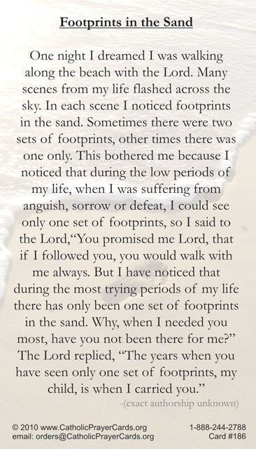 Footprints in the Sand Prayer Card, 10 Pack