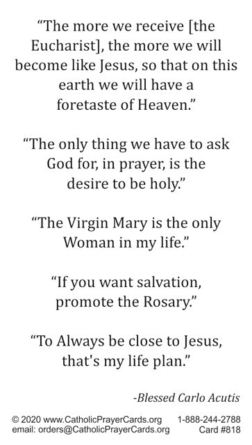 St. Carlo Acutis Quotes Prayer Card, 10-Pack