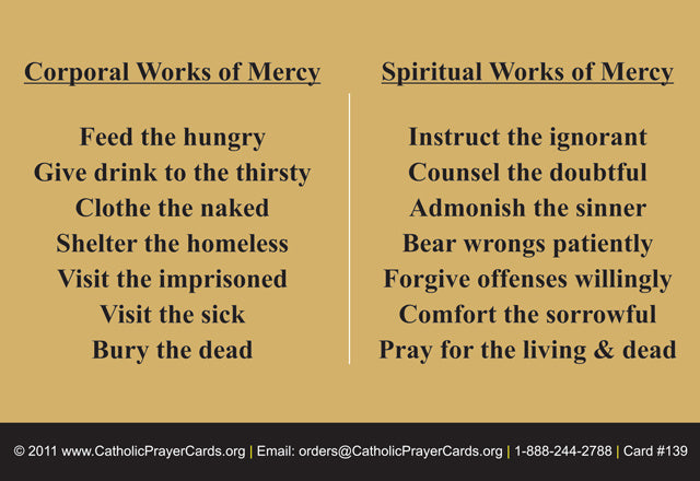 Corporal Works of Mercy LAMINATED Prayer Card, 5-Pack Keep God in Life