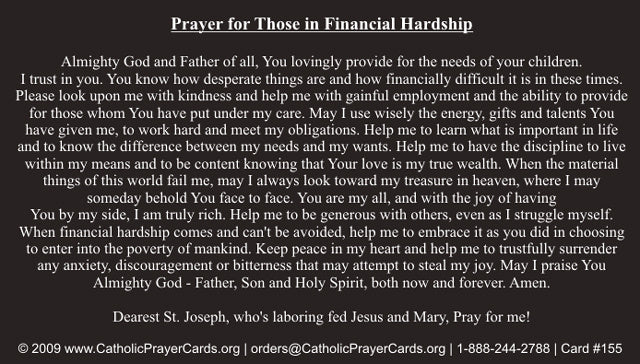 Prayer During Financial Hardship Prayer Card (10 Pack) Keep God in Life