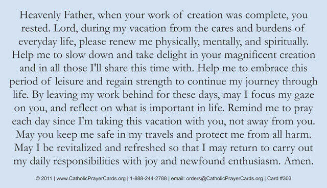 Prayer for a Good Vacation LAMINATED Prayer Card (5 Pack) Keeping God in Sports