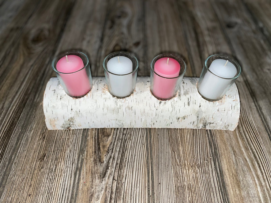 White Birch Candle Display, 4 Candles Included Keep God in Life