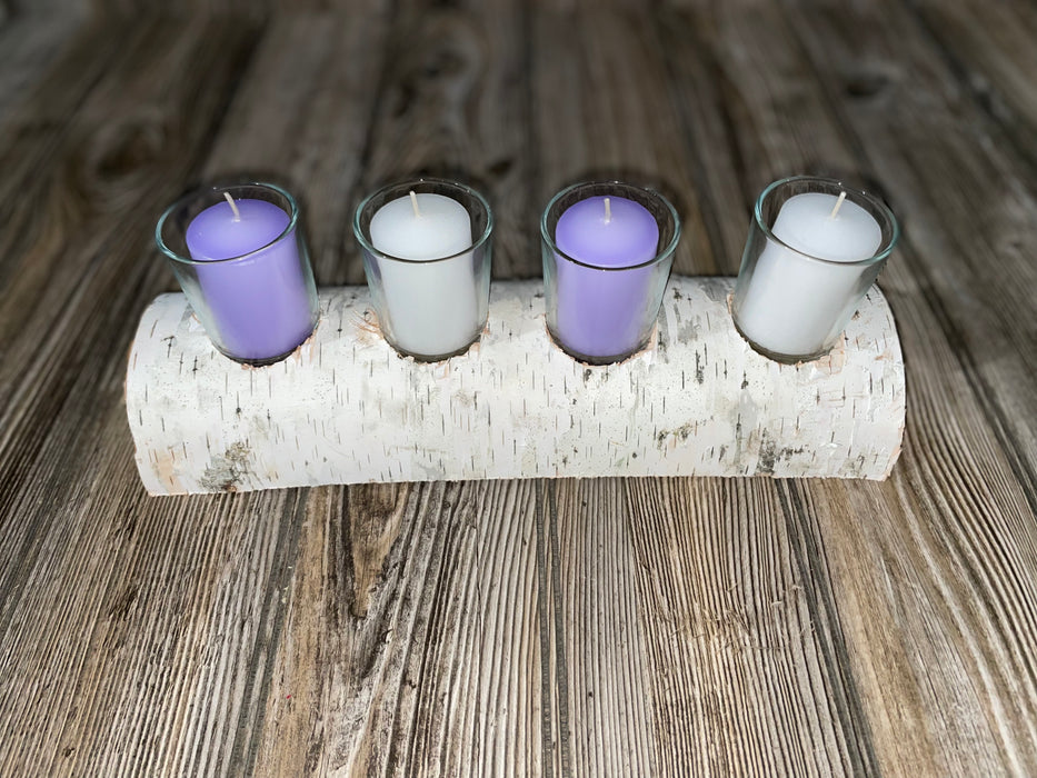 White Birch Candle Display, 4 Candles Included Keep God in Life