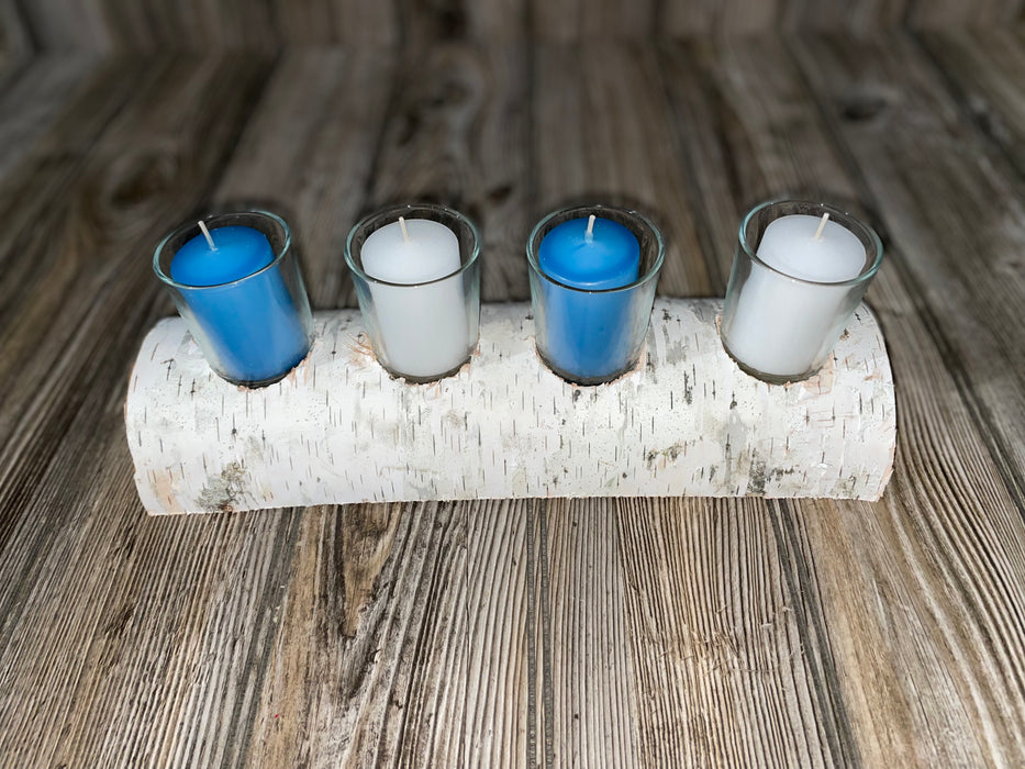 White Birch Candle Display, 4 Candles Included Keep God in Life