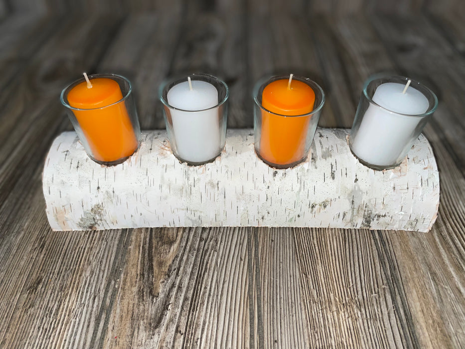 White Birch Candle Display, 4 Candles Included Keep God in Life
