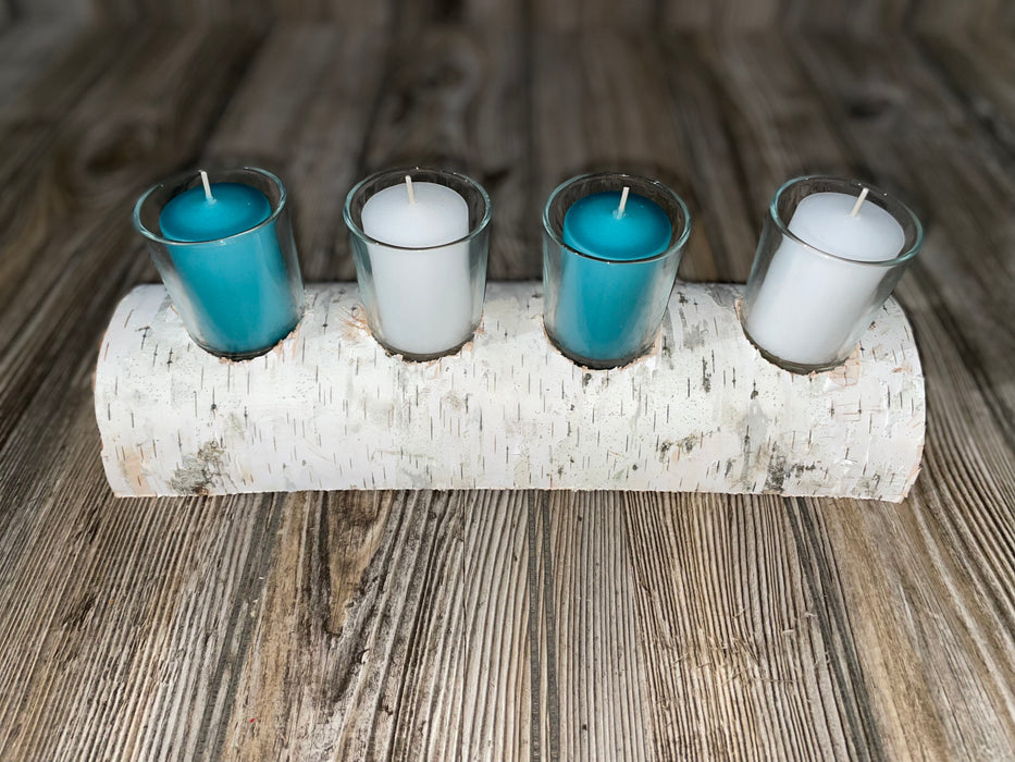 White Birch Candle Display, 4 Candles Included Keep God in Life