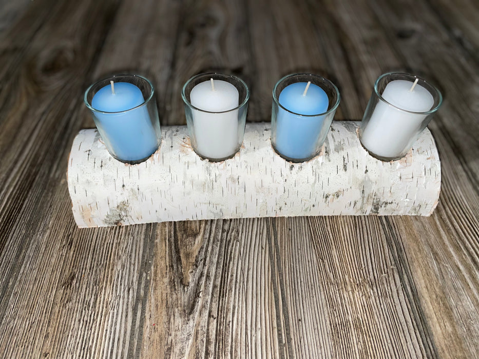 White Birch Candle Display, 4 Candles Included Keep God in Life