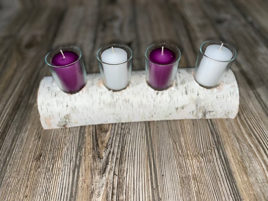 White Birch Candle Display, 4 Candles Included Keep God in Life