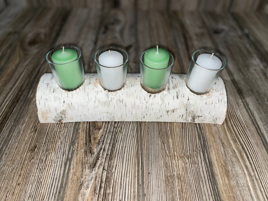 White Birch Candle Display, 4 Candles Included Keep God in Life