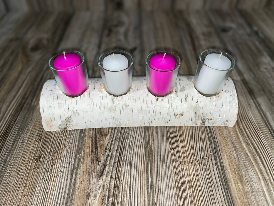 White Birch Candle Display, 4 Candles Included Keep God in Life