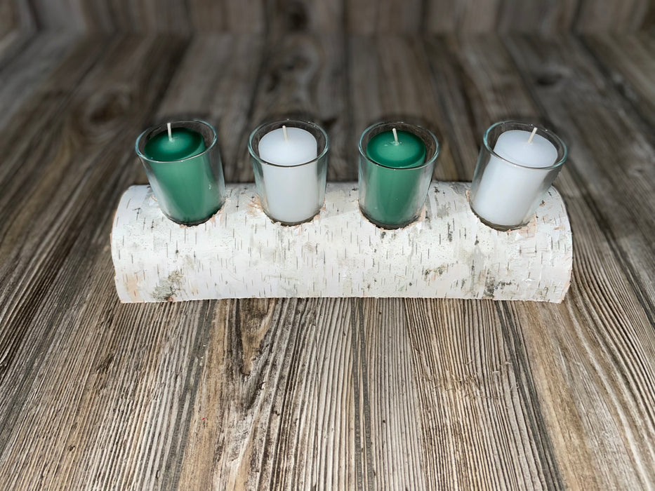 White Birch Candle Display, 4 Candles Included Keep God in Life