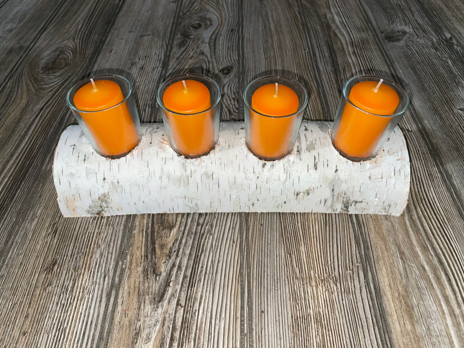 White Birch Candle Display, 4 Candles Included Keep God in Life
