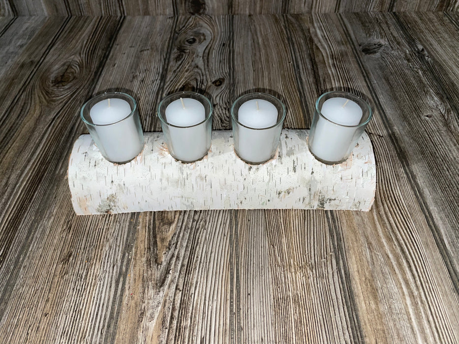 White Birch Candle Display, 4 Candles Included Keep God in Life
