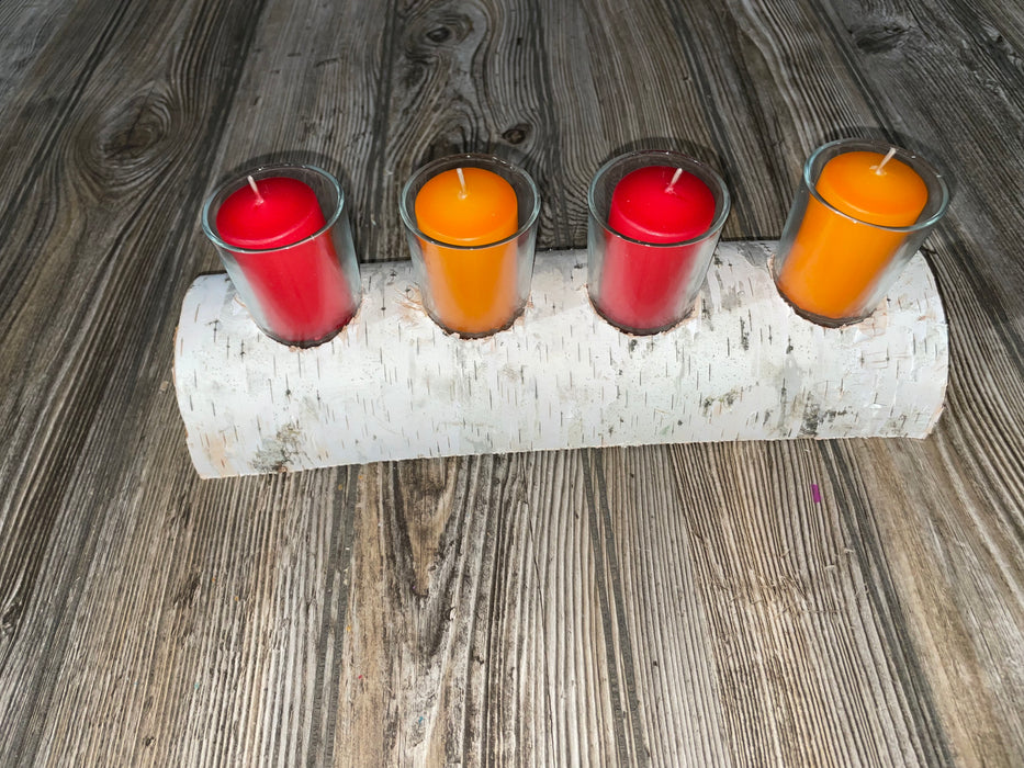 White Birch Candle Display, 4 Candles Included Keep God in Life