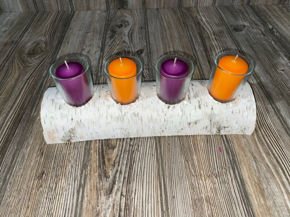 White Birch Candle Display, 4 Candles Included Keep God in Life