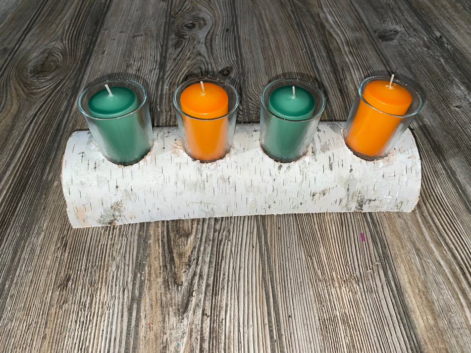 White Birch Candle Display, 4 Candles Included Keep God in Life