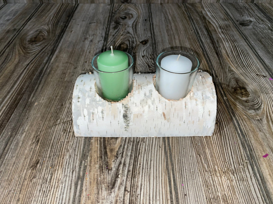 White Birch Candle Display, 2 Candles Included Keep God in Life