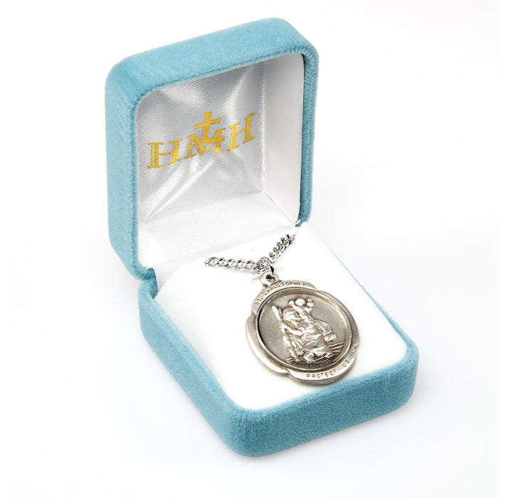 Saint Christopher Rounded Cross Sterling Silver Medal Keep God in Life