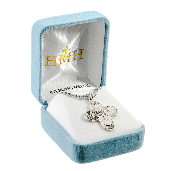 Saint Benedict Sterling Silver Four Way Medal Keep God in Life