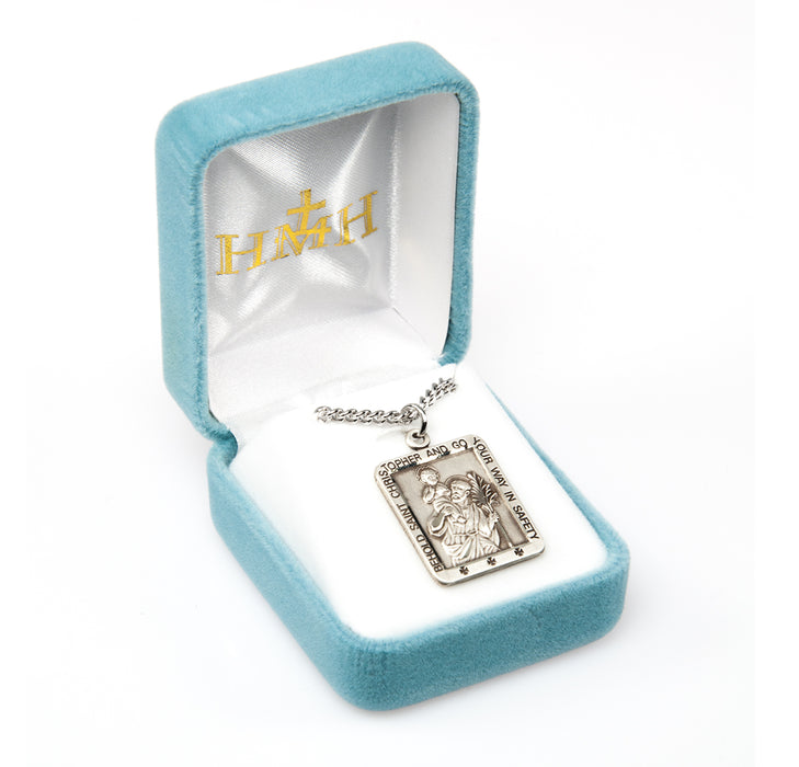 Saint Christopher Square Sterling Silver Medal Keep God in Life