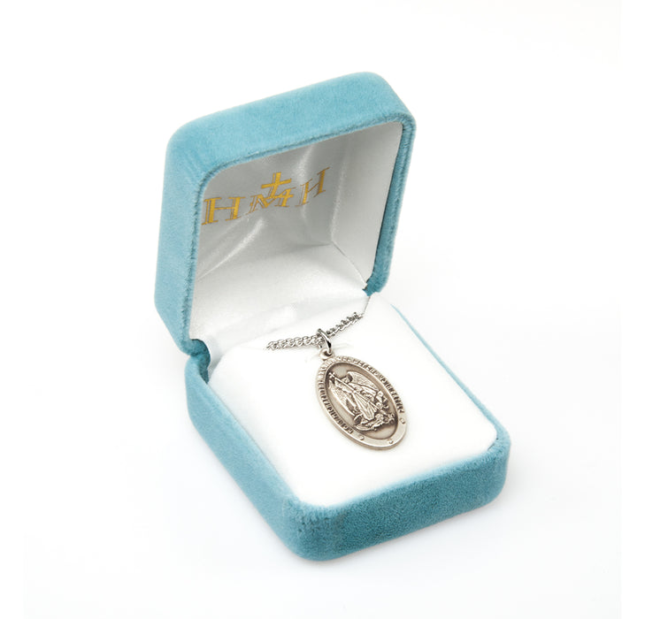 Saint Michael Archangel Oval Sterling Silver Medal Keep God in Life