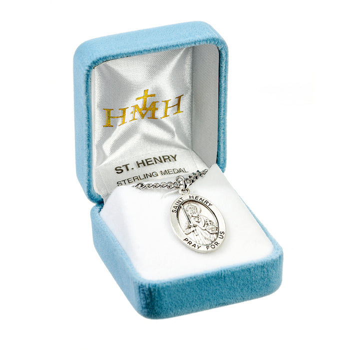 Patron Saint Henry Oval Sterling Silver Medal Keep God in Life