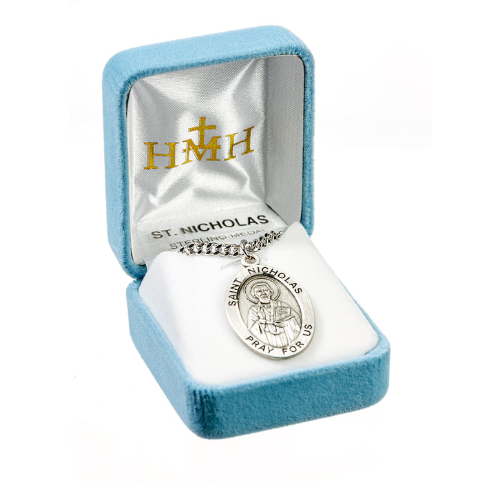Patron Saint Nicholas Oval Sterling Silver Medal Keep God in Life