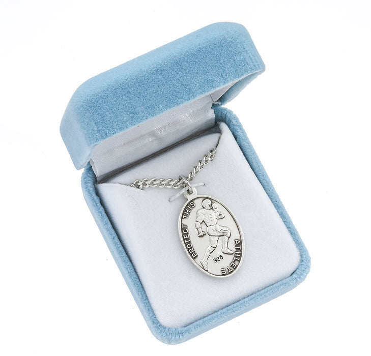 Saint Sebastian Oval Sterling Silver Football Male Athlete Medal Keep God in Life