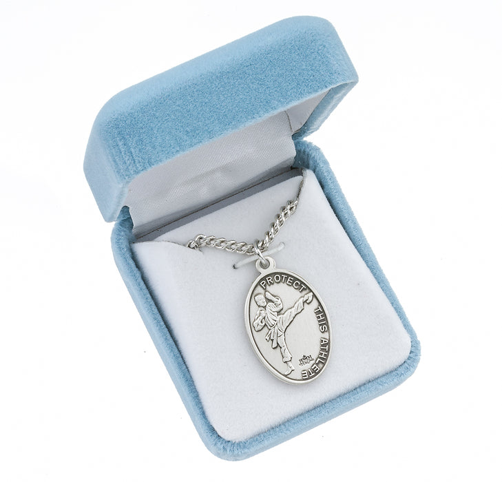 Saint Sebastian Oval Sterling Silver Martial Arts Male Athlete Medal Keep God in Life