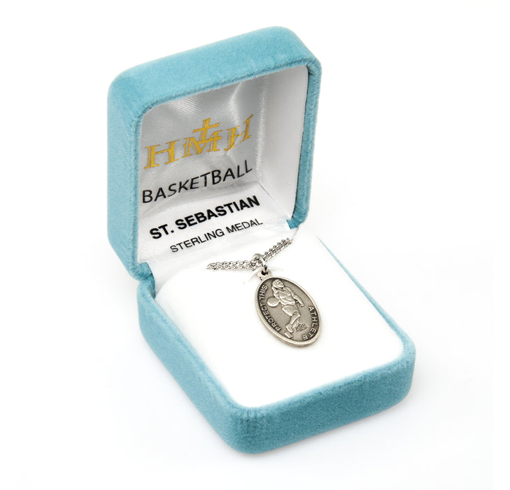 Saint Sebastian Oval Sterling Silver Female Basketball Athlete Medal Keep God in Life