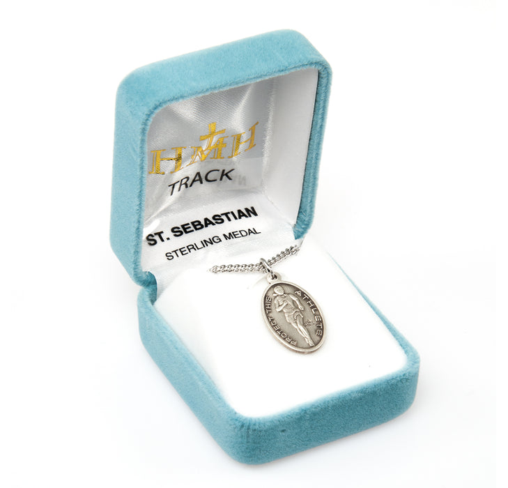 Saint Sebastian Oval Sterling Silver Female Track Athlete Medal Keep God in Life