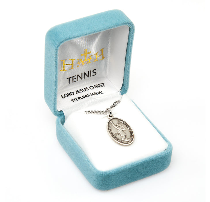 Lord Jesus Christ Oval Sterling Silver Female Tennis Athlete Medal Keep God in Life