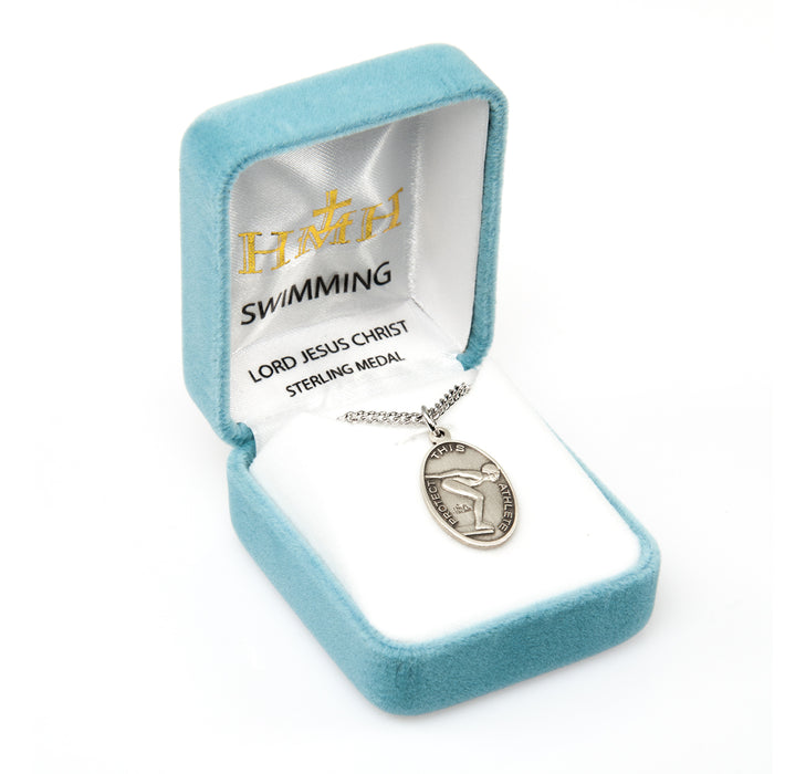Lord Jesus Christ Oval Sterling Silver Female Swimming Athlete Medal Keep God in Life