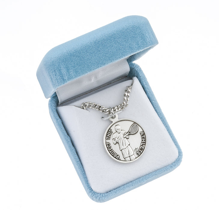 Saint Sebastian Round Sterling Silver Tennis Male Athlete Medal Keep God in Life