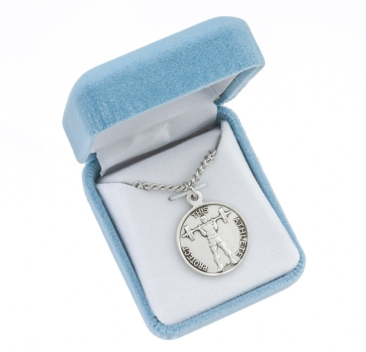 Saint Sebastian Round Sterling Silver weightlifting Male Athlete Medal Keep God in Life
