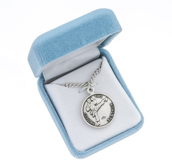 Saint Sebastian Round Sterling Silver Martial Arts Male Athlete Medal Keep God in Life