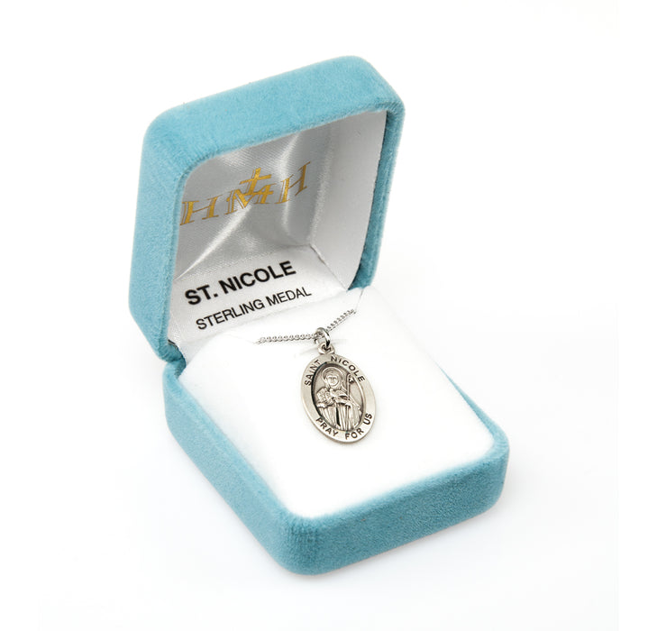 Patron Saint Nicole Oval Sterling Silver Medal Keep God in Life
