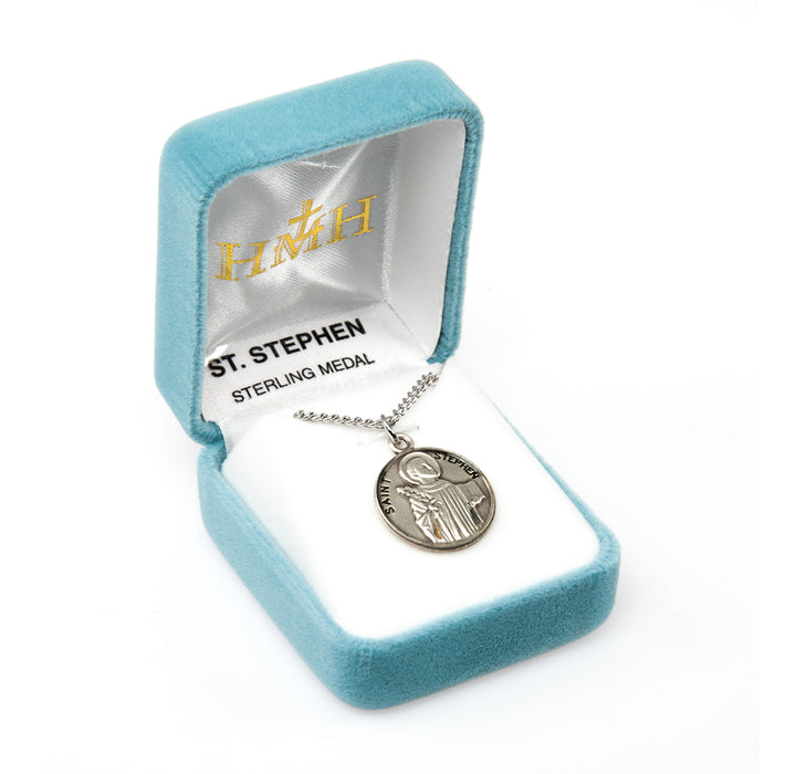 Patron Saint Stephen Round Sterling Silver Medal Keep God in Life
