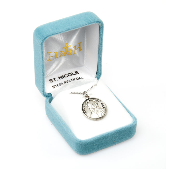 Patron Saint Nicole Round Sterling Silver Medal Keep God in Life