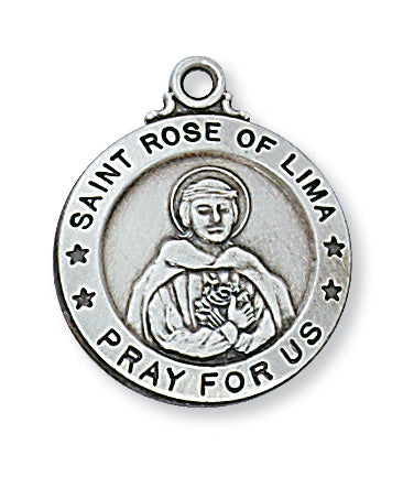 (D600RS) PEWTER ST ROSE OF LIMA MEDAL Keep God in Life