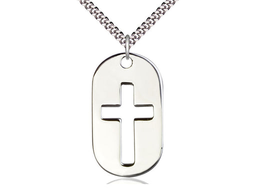 Cross Dog Tag Pendant with Curb Chain Keep God in Life