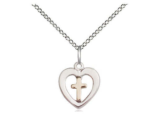 Two-Tone Heart Cross with Light Curb Chain Keep God in Life